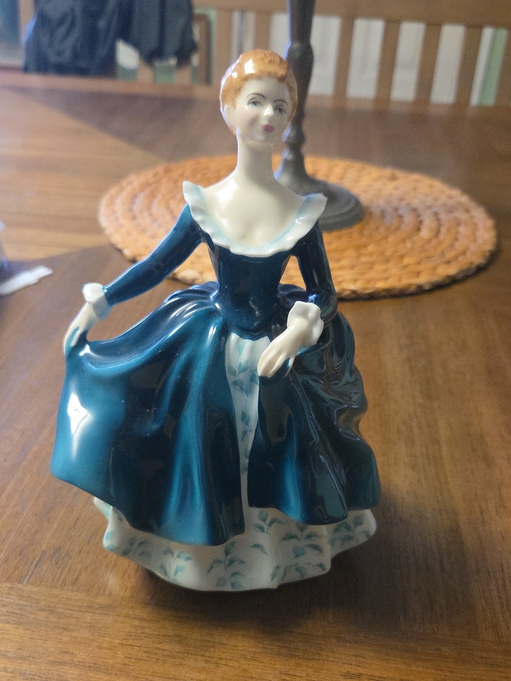 Vintage Royal Doulton Porcelain Figurine in Teal and Cream